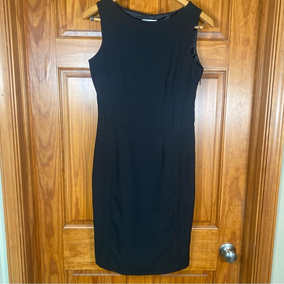 Calvin Klein Midi Dress Black Tank Sheath Sleeveless Side Zip Round Neck - Picture 1 of 8